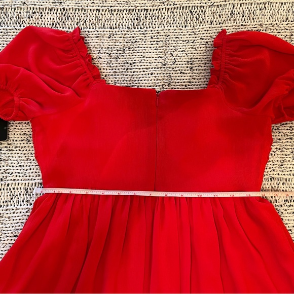 Tahari ASL Puff Sleeve Mini Dress Ruched Bodice in Grenadine Red Size 2, NWT - Picture 6 of 7